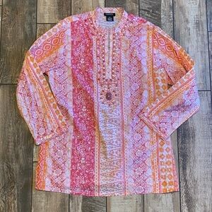 Marisol Pink and Orange beaded Embroidered Tunic top